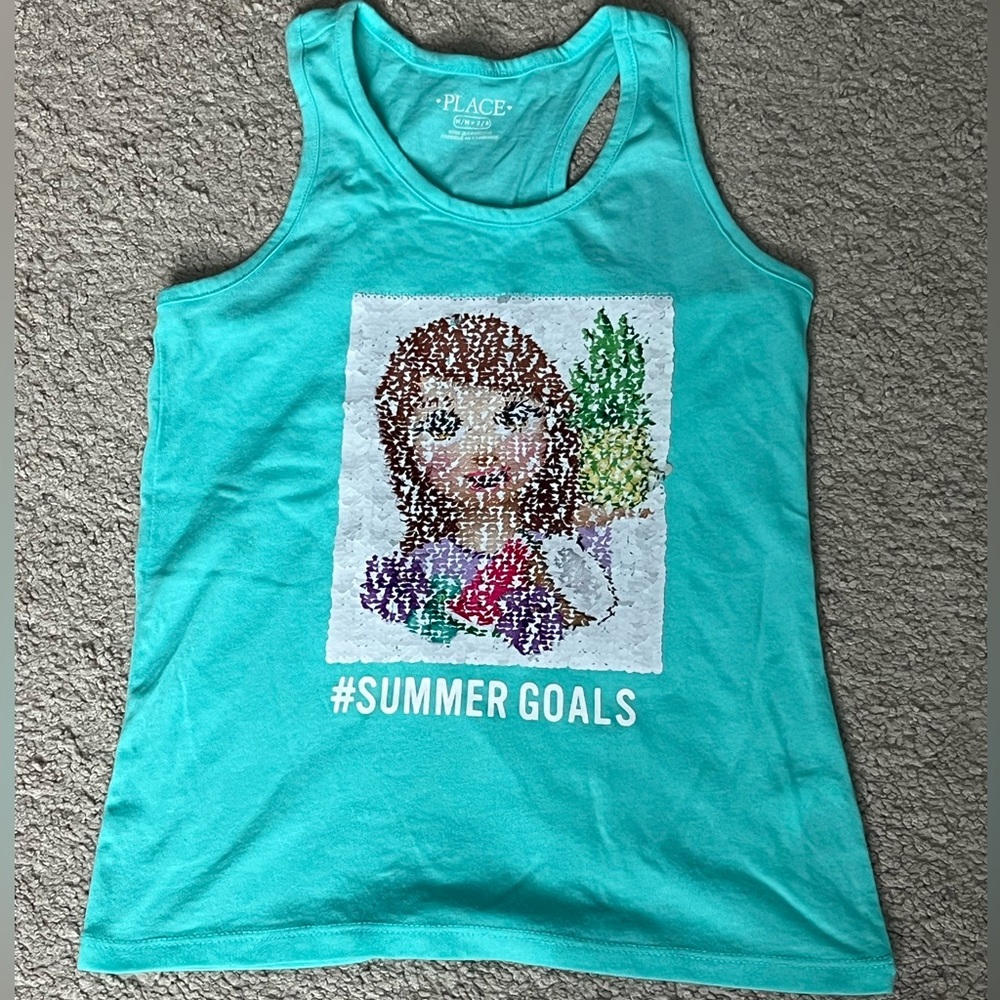 The Children's Place Flip Sequin Summer Sea Green Tank Top Girls Size M (7/8)